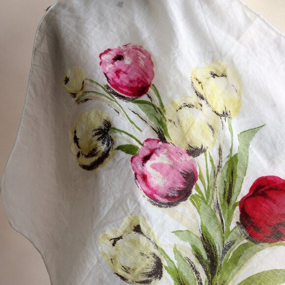 Vintage 1960s Scarf, Tulip Print Cotton Handkerchief - Picture 3 of 9